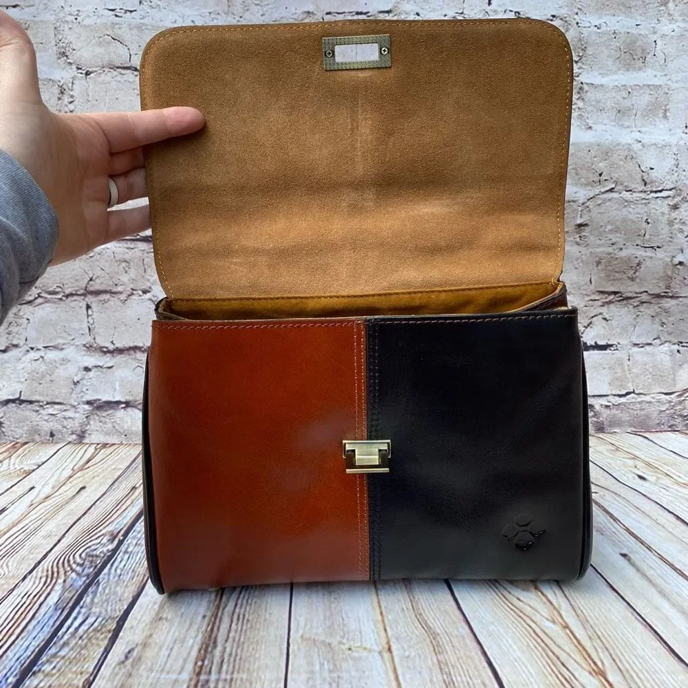 Patricia Nash Yoeky Top Leather Purse Colorblock Black Tan NWT Crossbody Strap